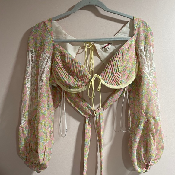For Love And Lemons Floral Lace Bra Top - Pink and Yellow - Picture 4 of 5
